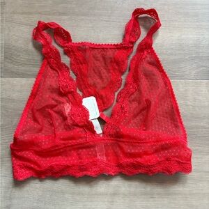 Free People Intimately Red Lace Longline Bralette with Racerback